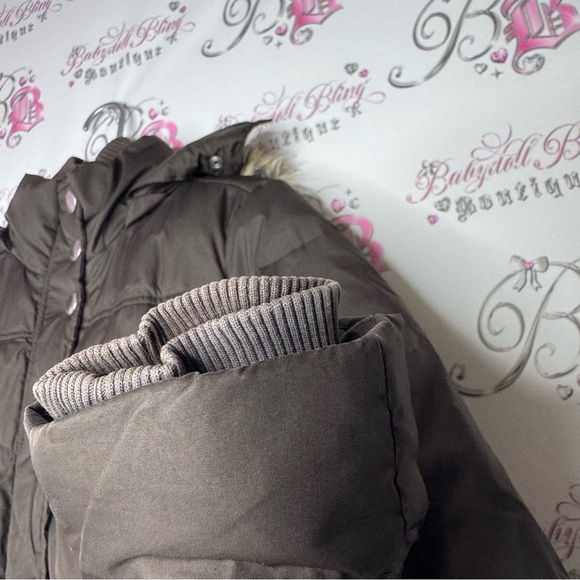 Espirit jacket coat down feather filled brown waist cinch inside button up fur - Picture 4 of 12